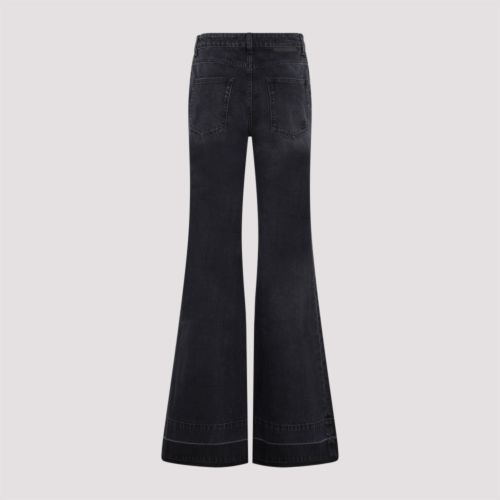 Black Chain Flare Cotton Jeans 4