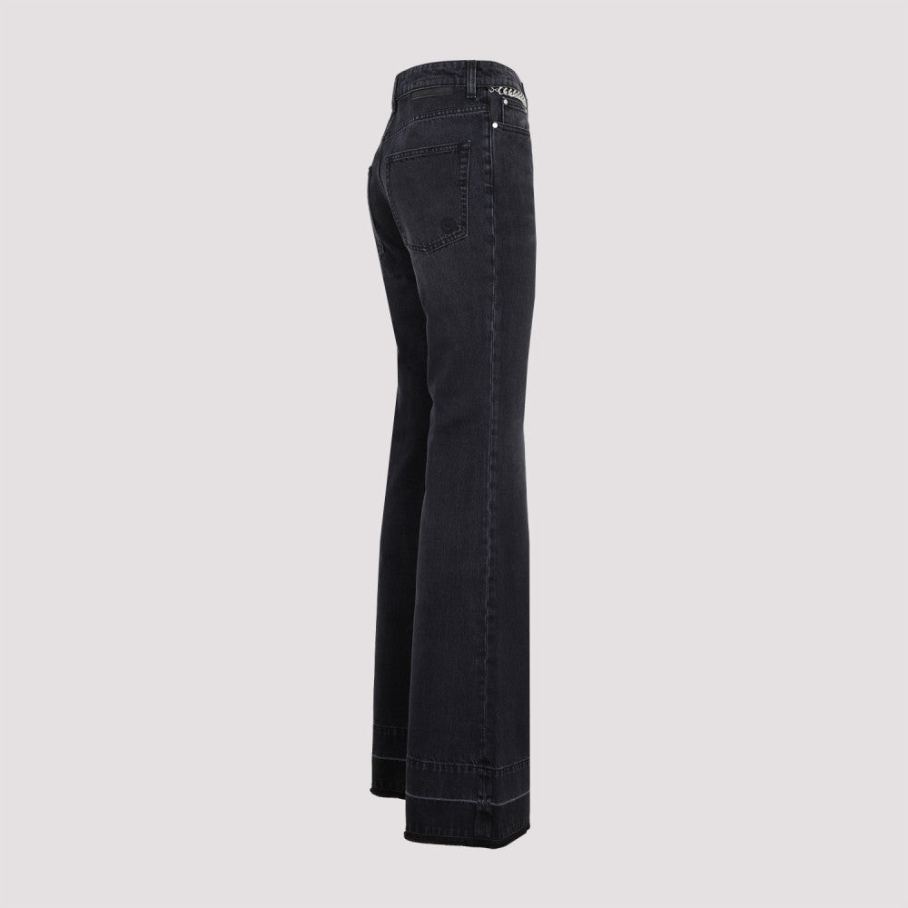 Black Chain Flare Cotton Jeans 5