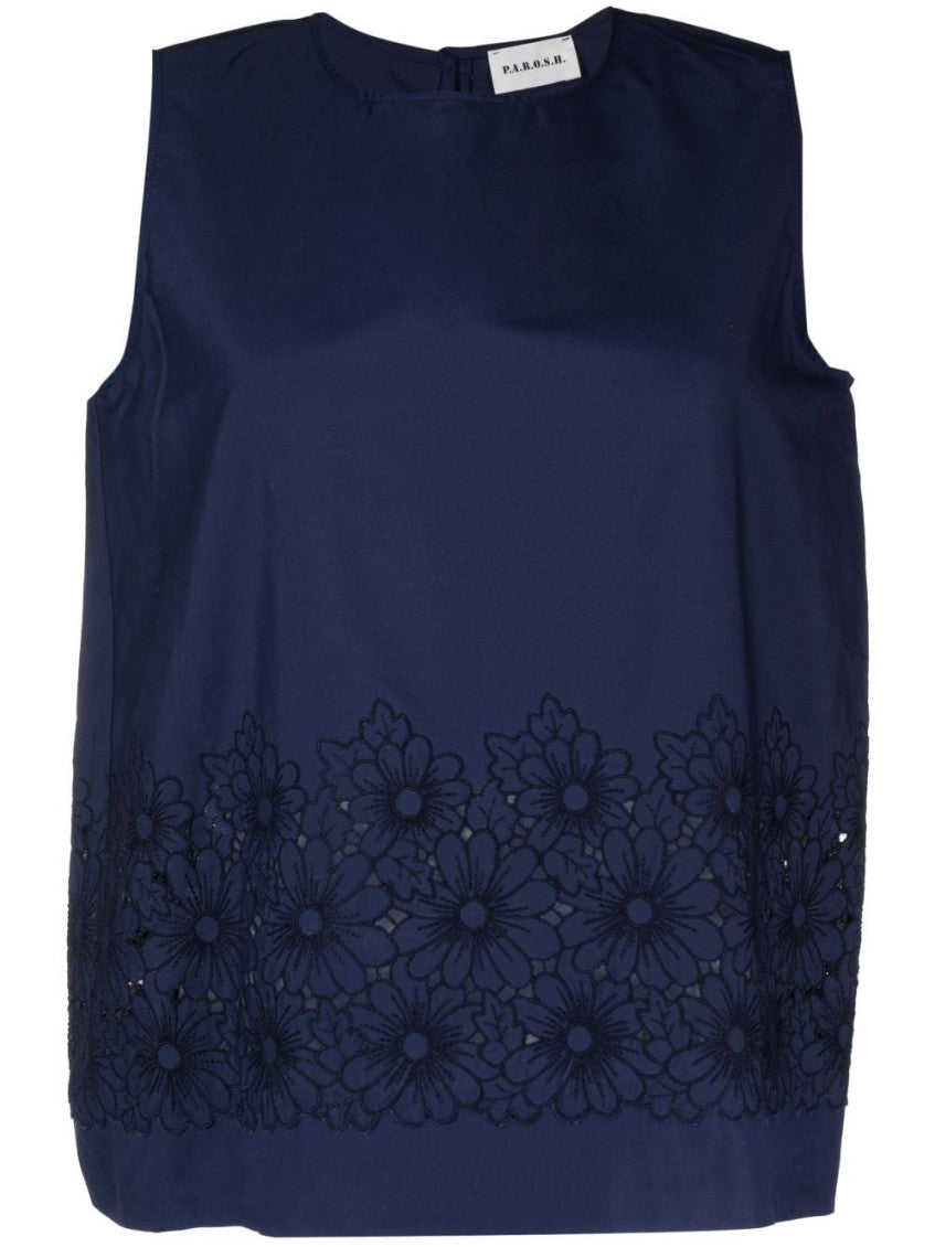 Navy Blue Cotton Embroidered Top 1