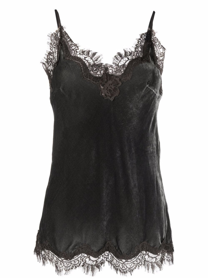 Dark Grey Dark Grey Lace trim Sleeveless Top 1