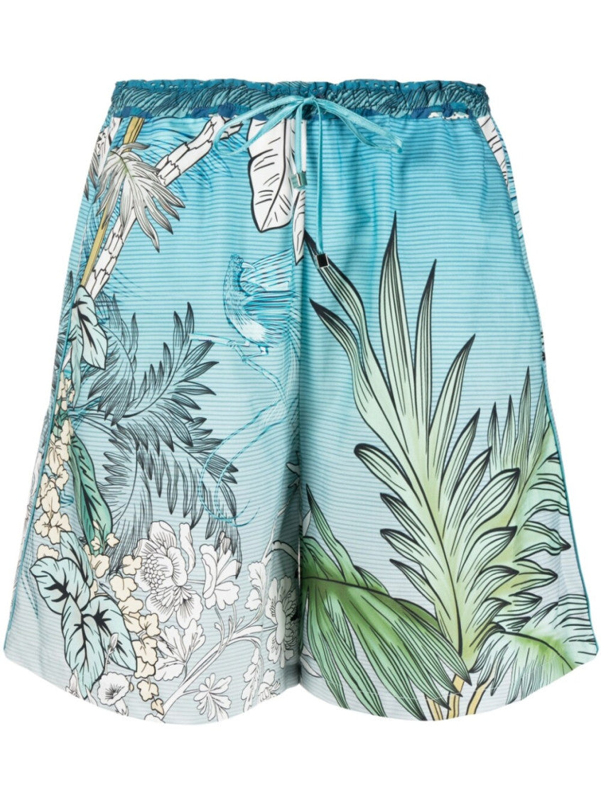 Blue Printed Drawstring Cotton Shorts 1