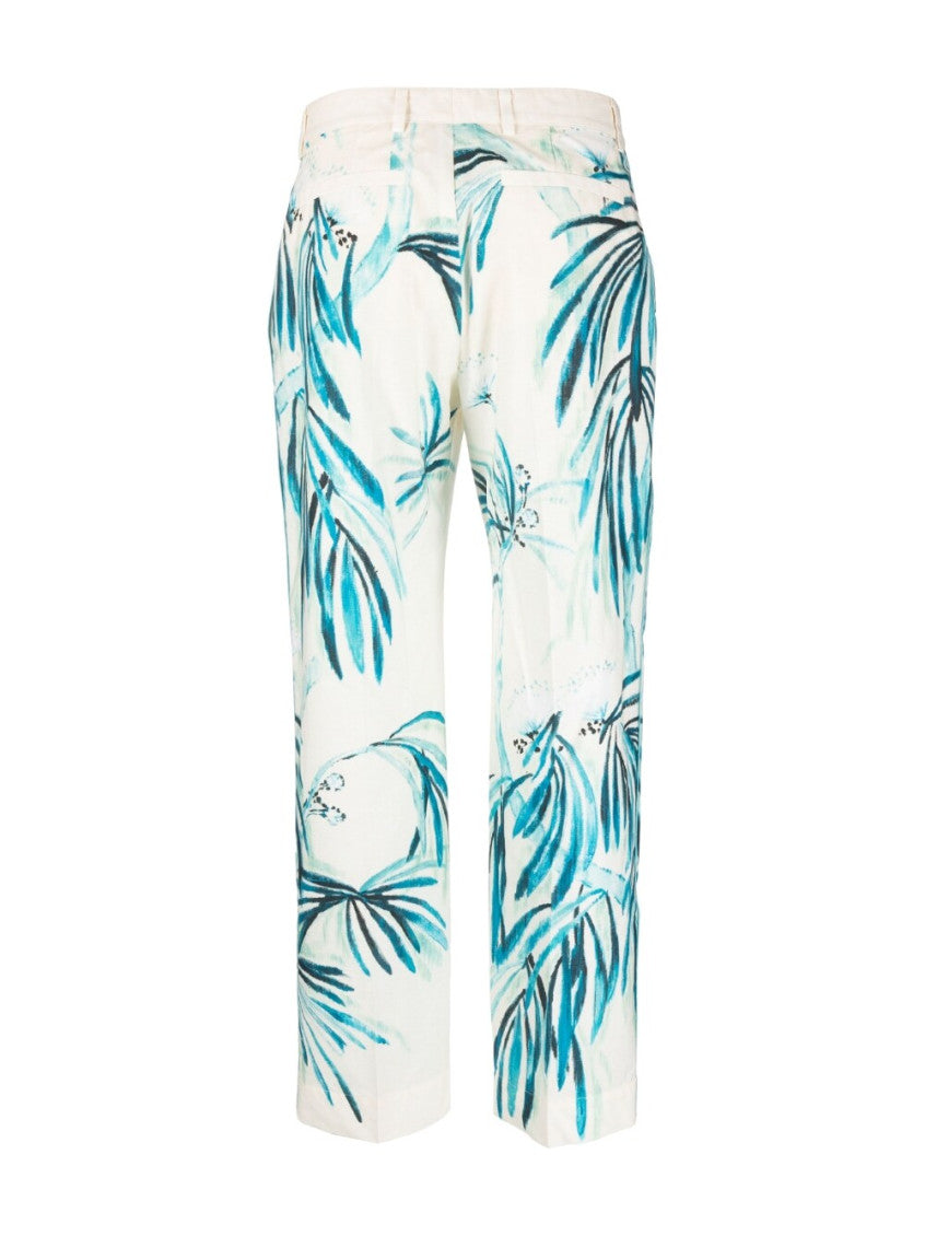 White Wide-leg Printed Trousers 3