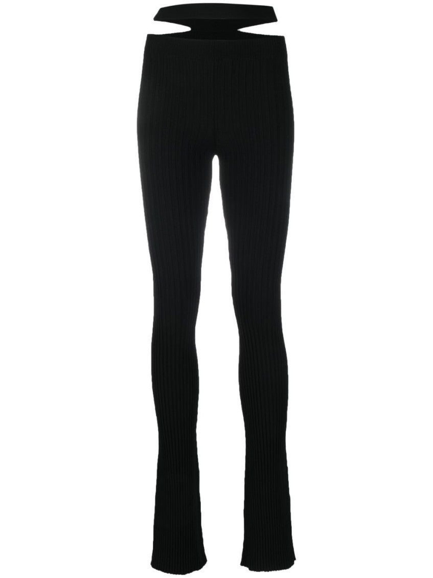 Black Ribbed Knit Cut-out Flared Trousers 1