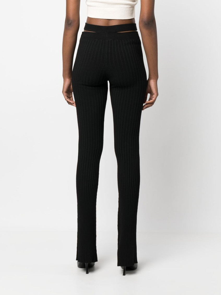 Black Ribbed Knit Cut-out Flared Trousers 3
