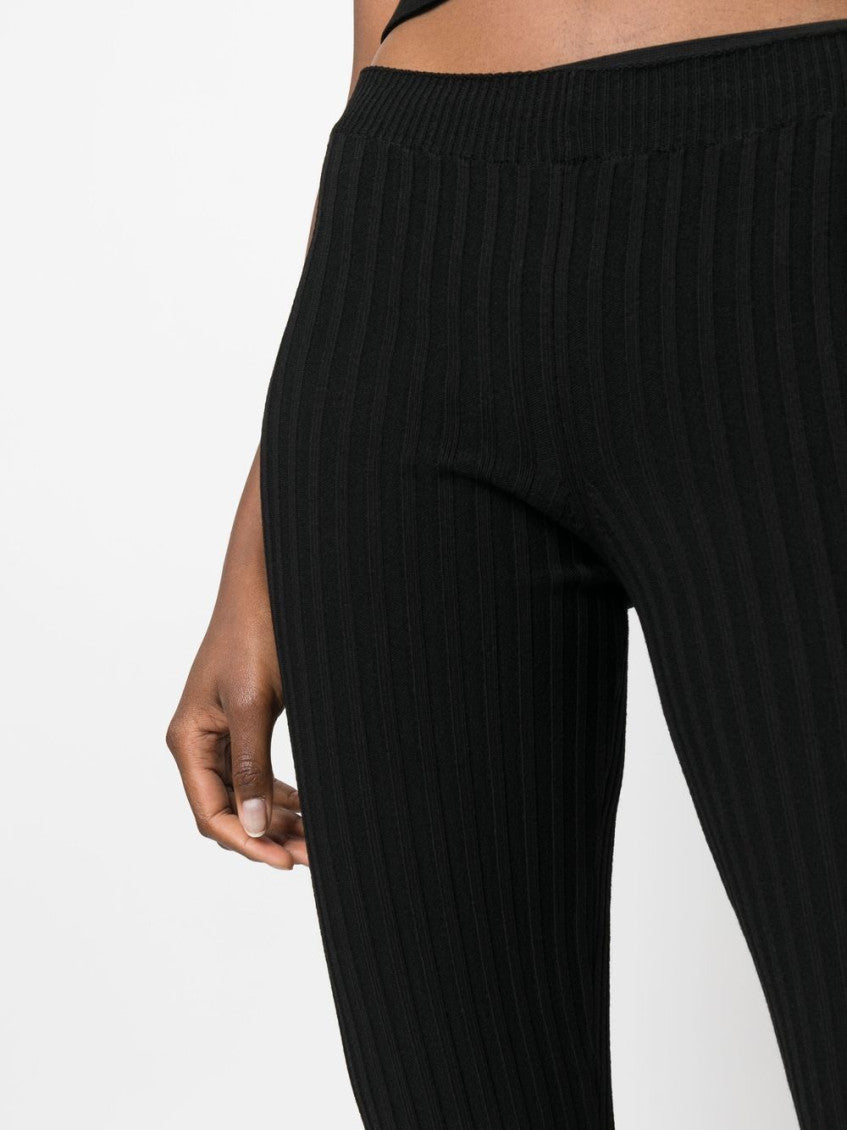 Black Ribbed Knit Cut-out Flared Trousers 4