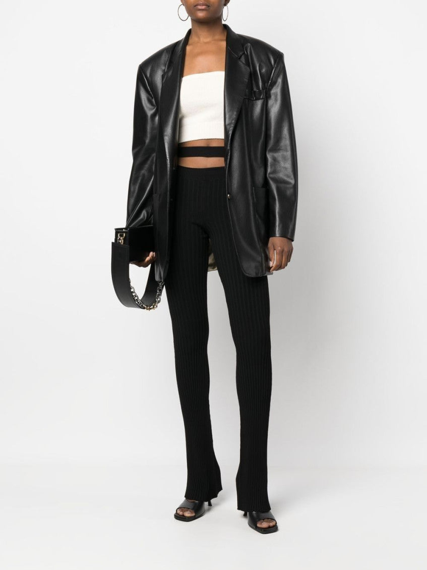 Black Ribbed Knit Cut-out Flared Trousers 5