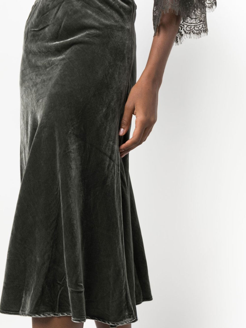 Grey Dark Grey Velvet Long Skirt 3