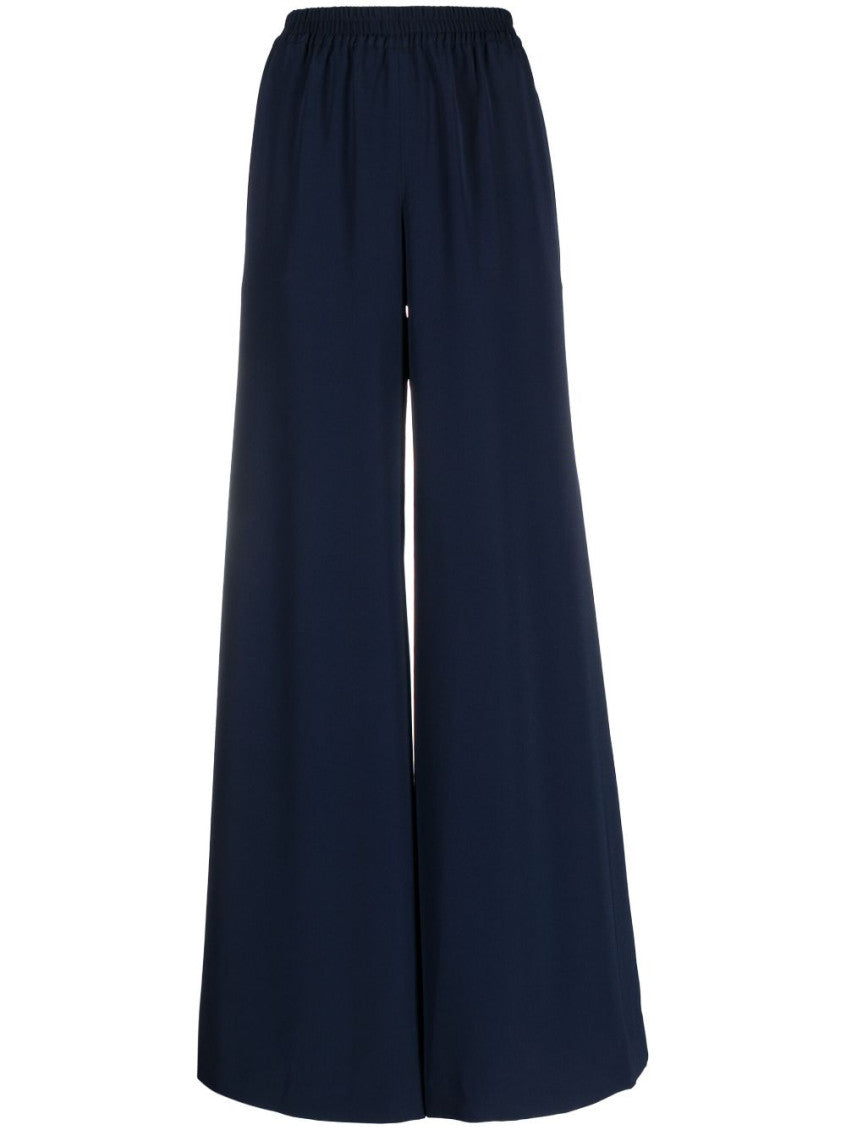 Navy Blue Satin Wide Leg Trousers 1