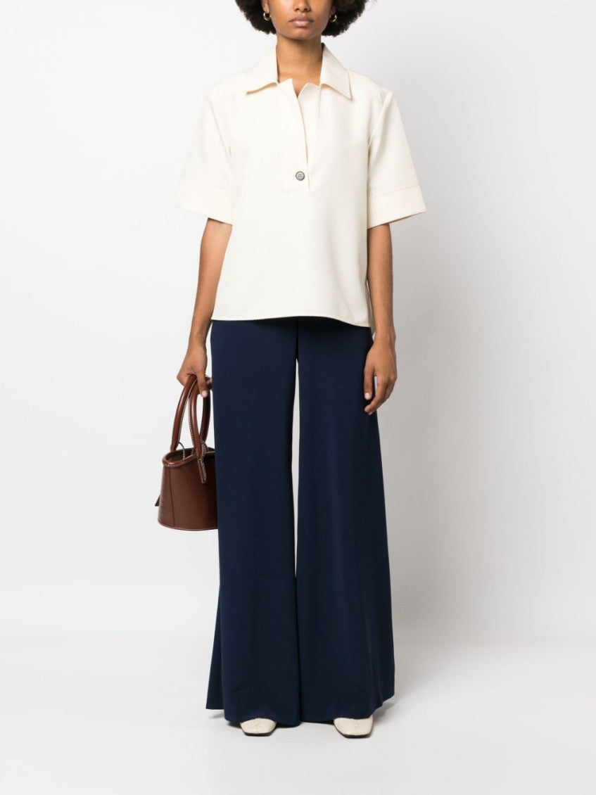Navy Blue Satin Wide Leg Trousers 2