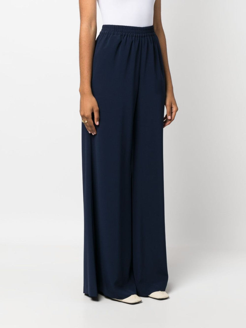 Navy Blue Satin Wide Leg Trousers 4