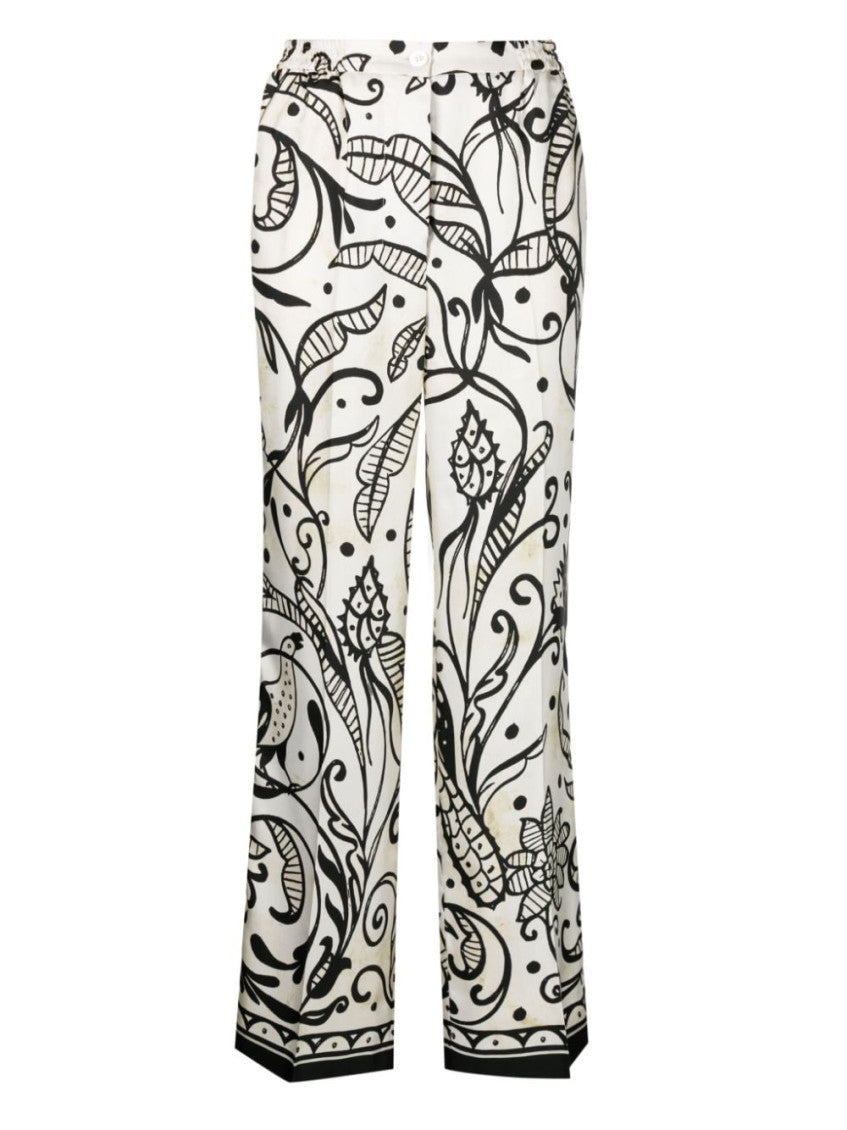 White Printed Silk Trousers 1