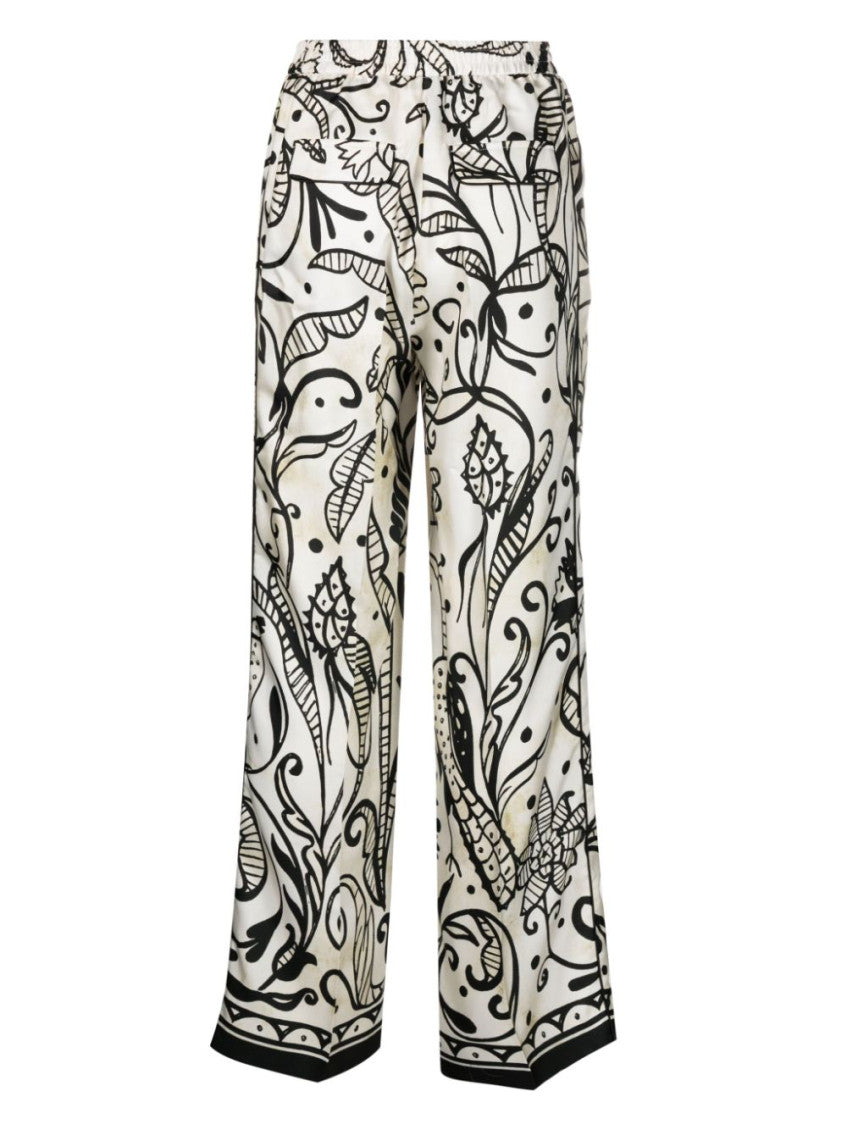 White Printed Silk Trousers 3