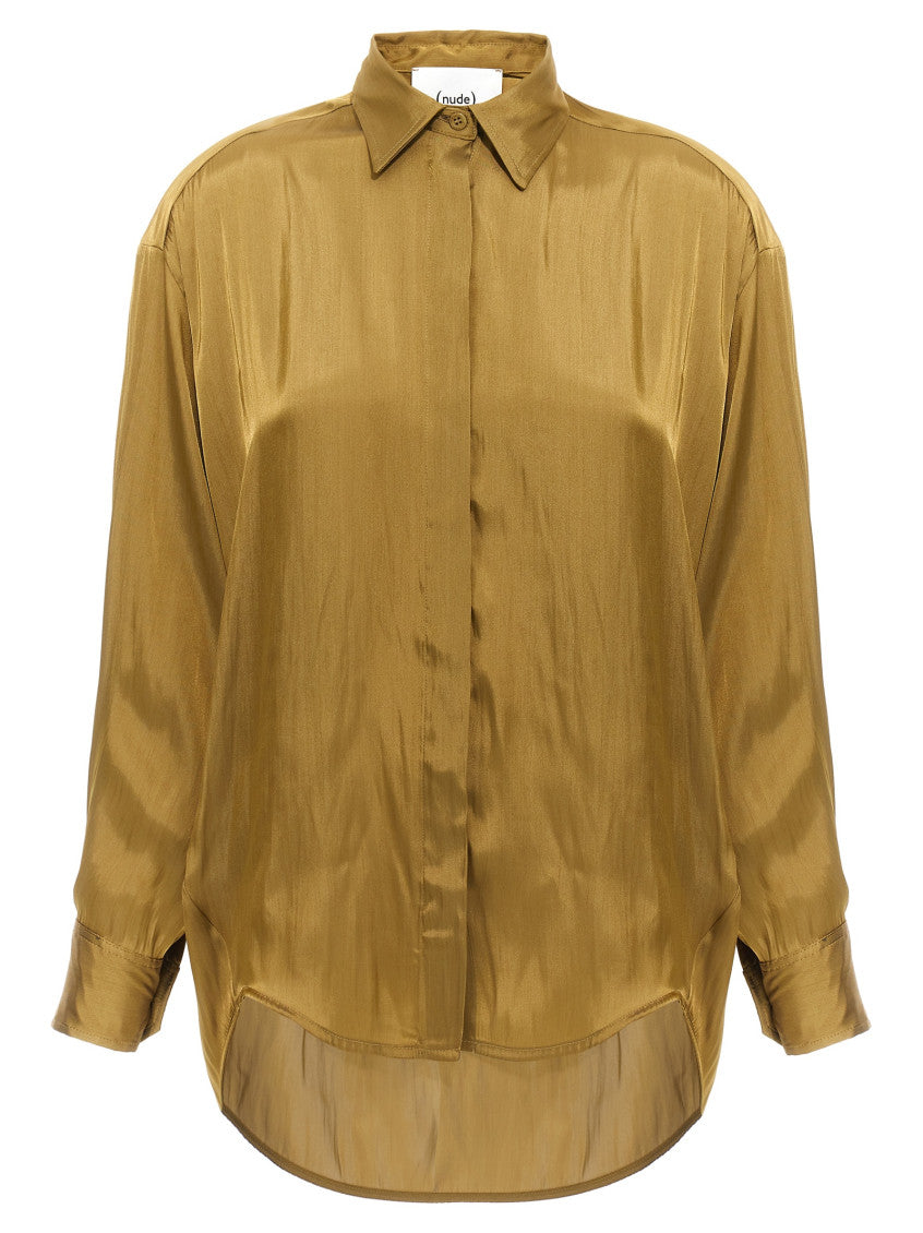 Green Asymmetric Satin Shirt 1