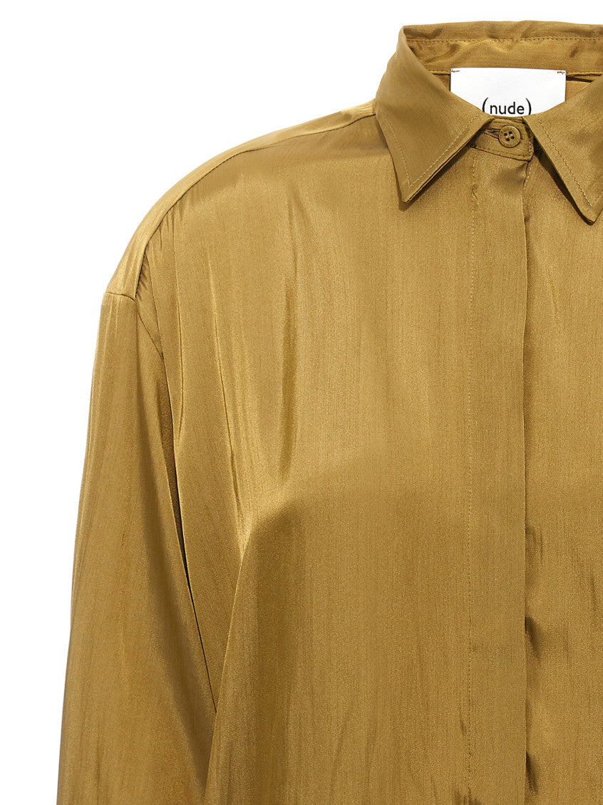Green Asymmetric Satin Shirt 3