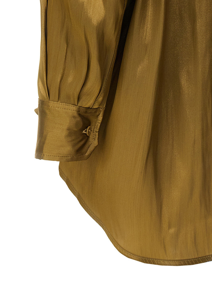 Green Asymmetric Satin Shirt 4