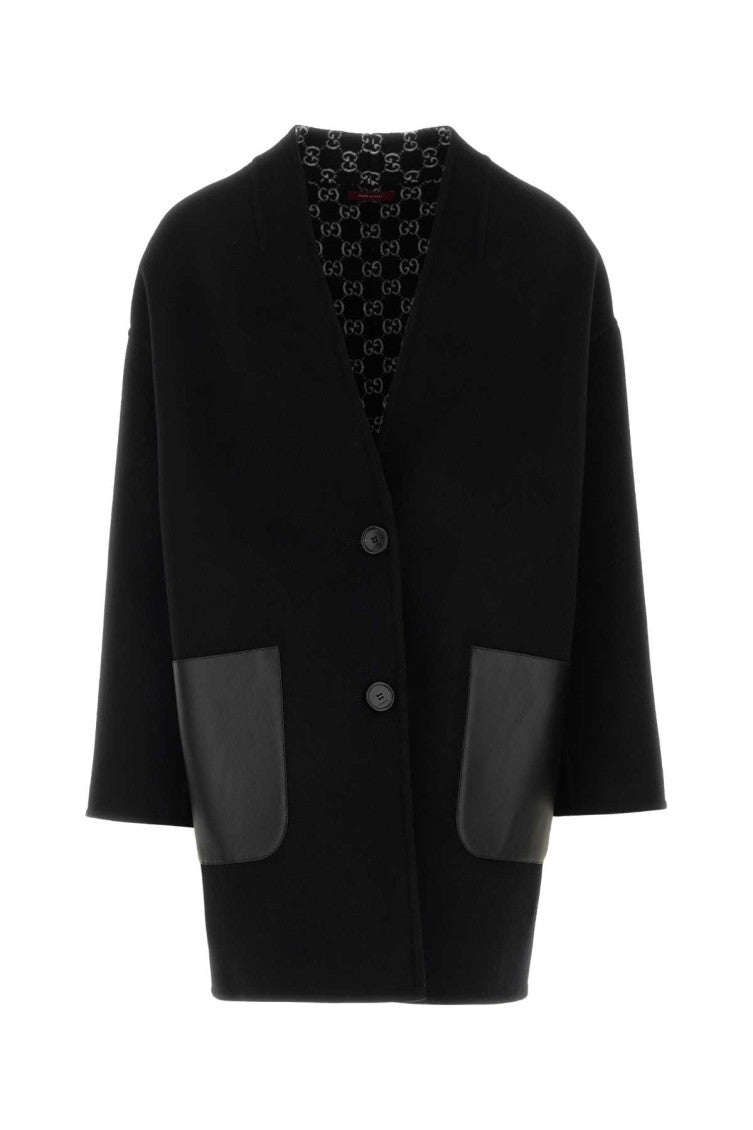 Black wool blend reversible coat 1