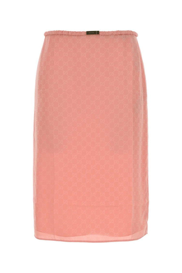 Pink Logo Jacquard Silk Midi Skirt 1