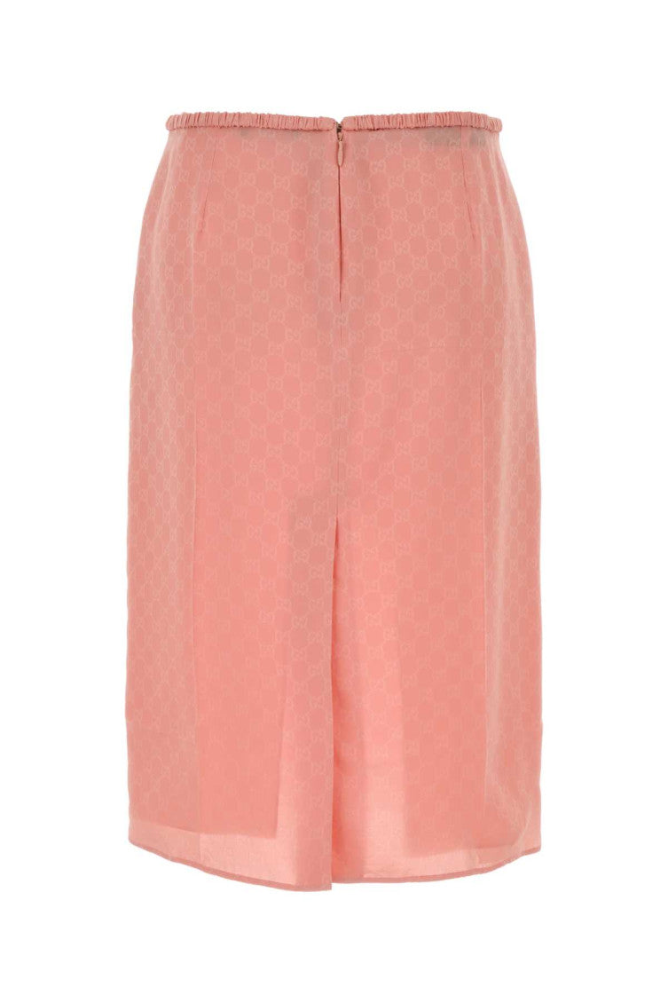 Pink Logo Jacquard Silk Midi Skirt 2