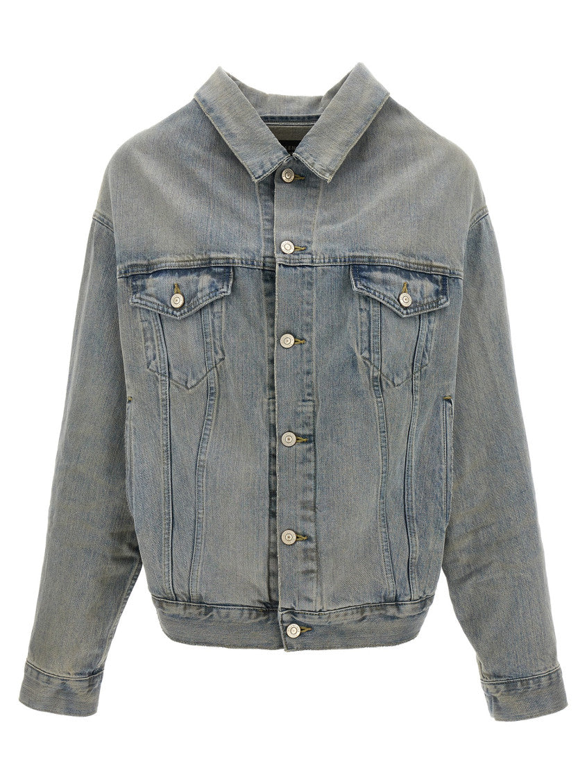 Light Blue Off-the-shoulder denim jacket 1