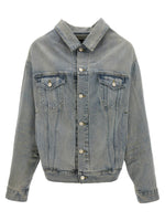 Light Blue Off-the-shoulder denim jacket 1