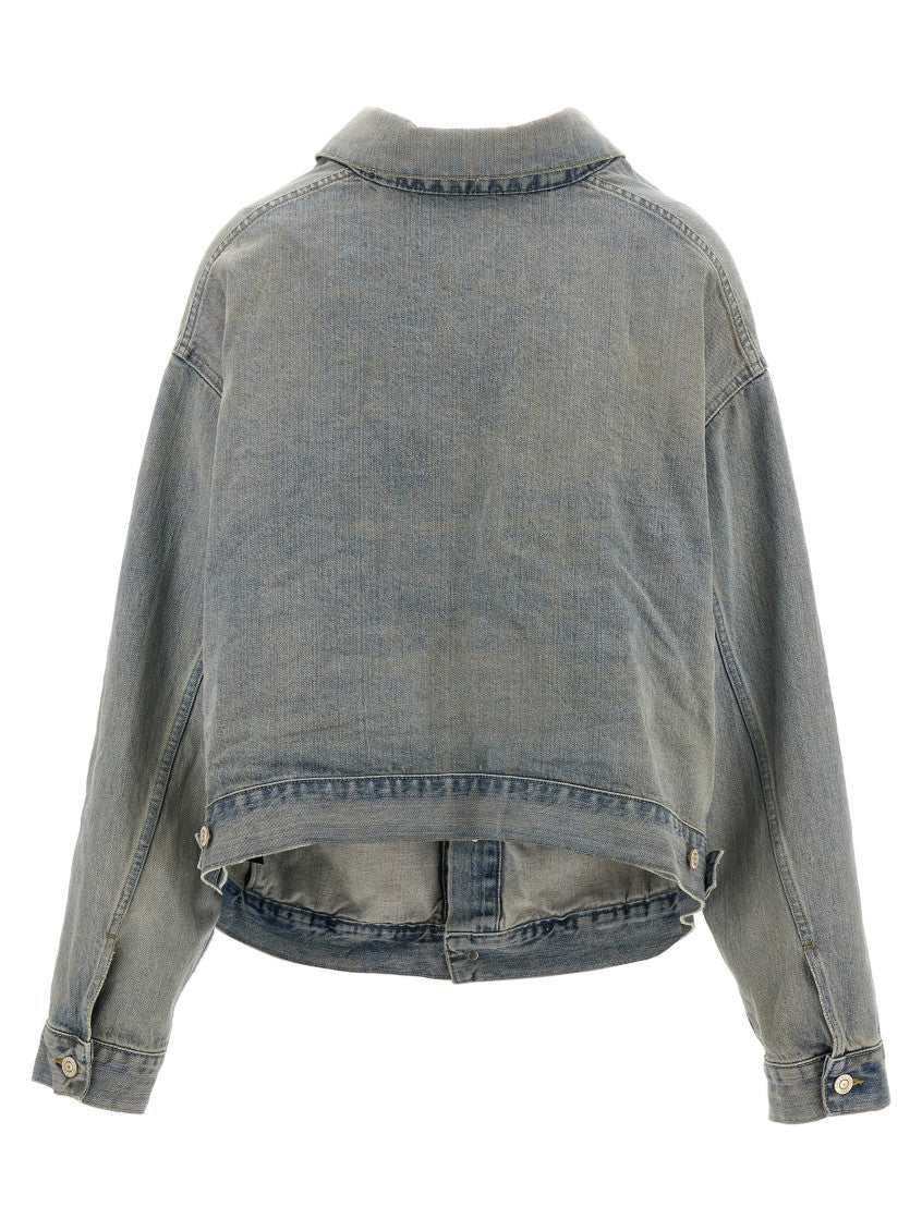 Light Blue Off-the-shoulder denim jacket 2