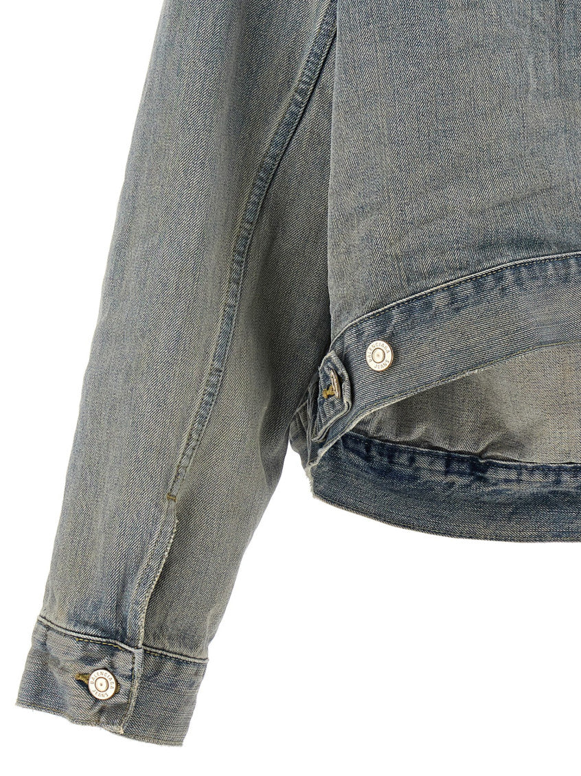 Light Blue Off-the-shoulder denim jacket 4