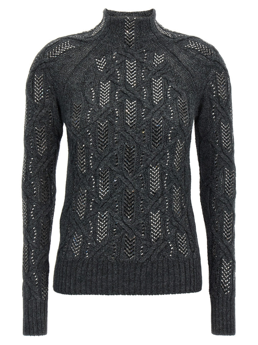 Grey Crystal braid sweater 1