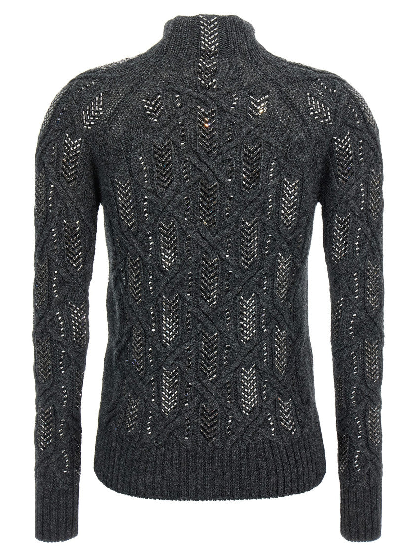 Grey Crystal braid sweater 2