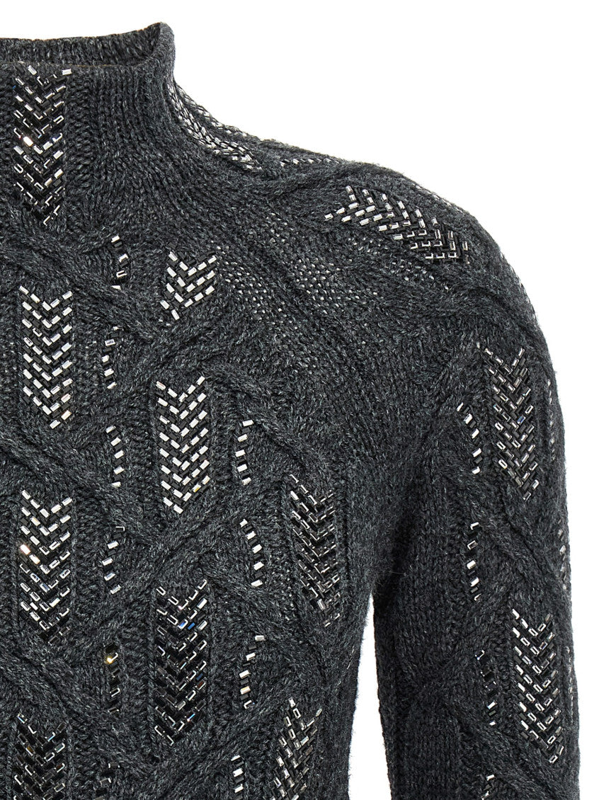 Grey Crystal braid sweater 3