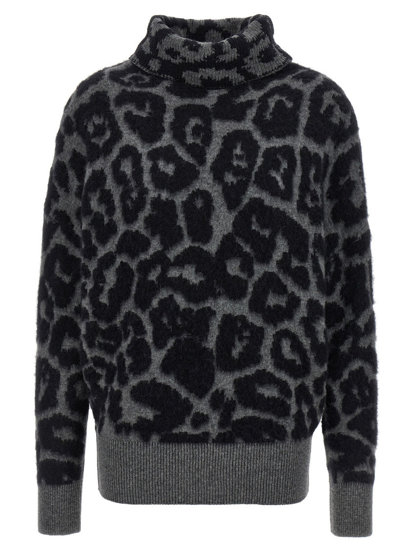 Black Leopard Jacquard Turtleneck Sweater 1