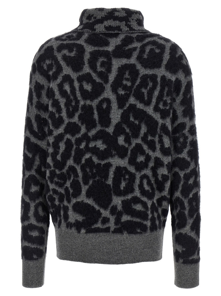 Black Leopard Jacquard Turtleneck Sweater 2