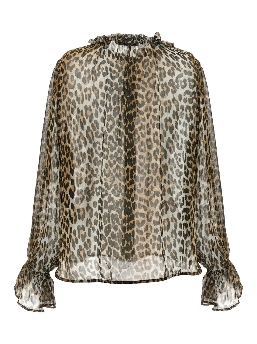 Leopard Print Chiffon Tie String Shirt 2