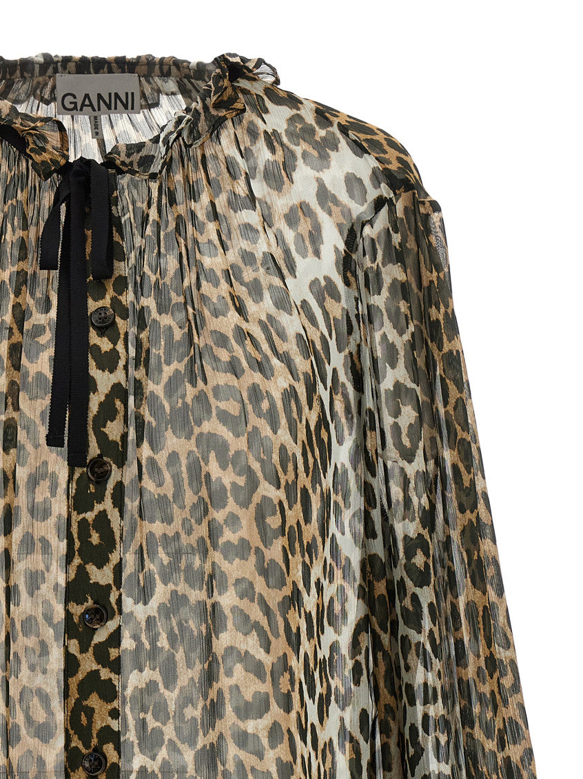 Leopard Print Chiffon Tie String Shirt 3