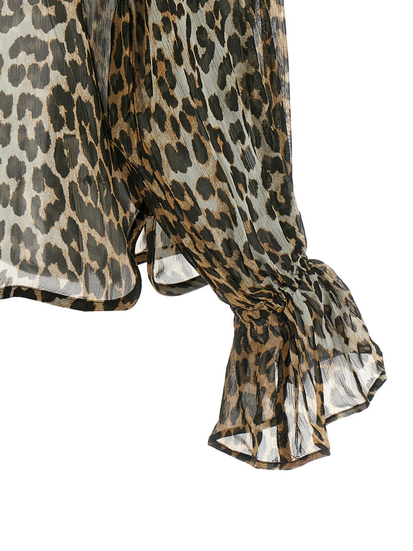 Leopard Print Chiffon Tie String Shirt 4