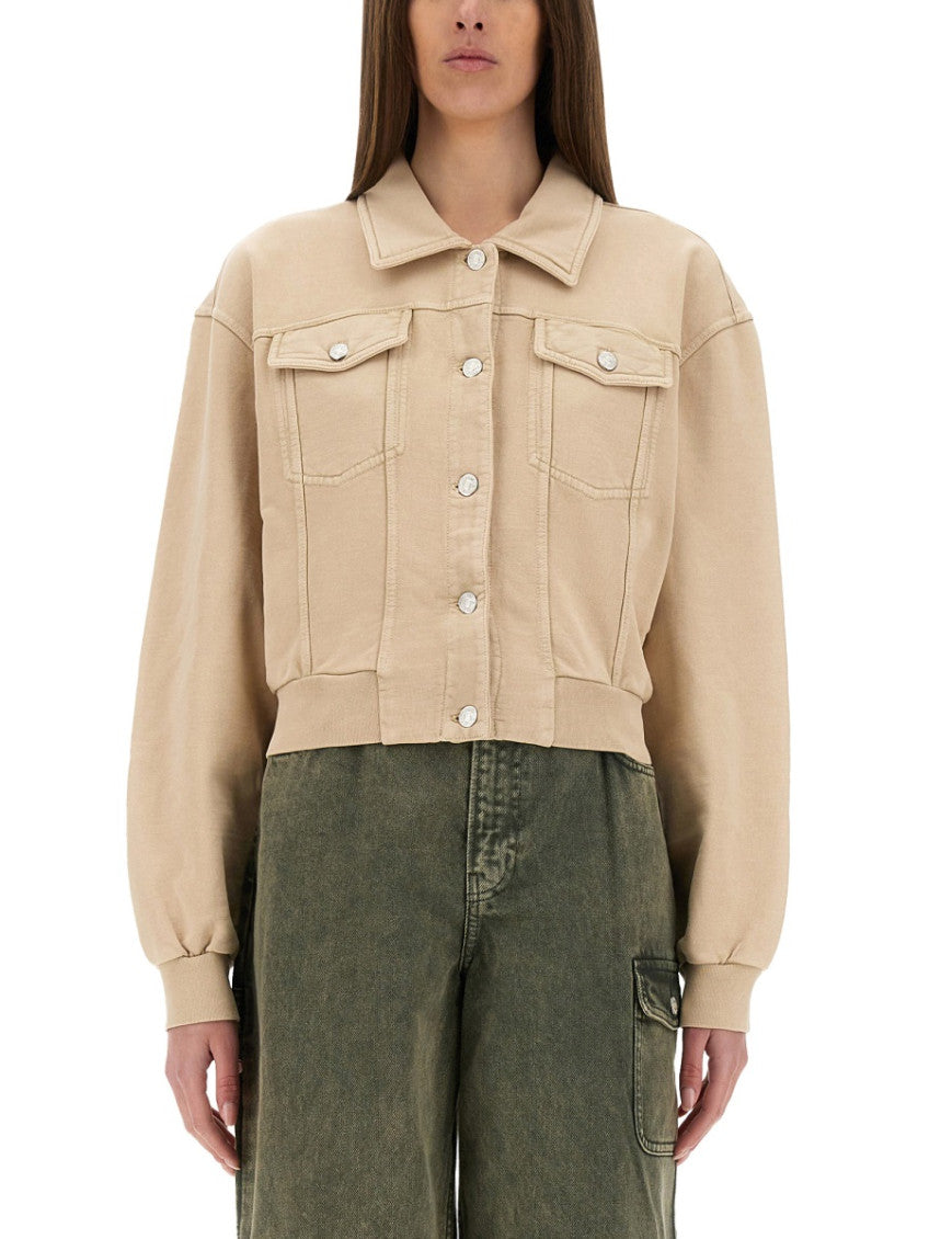 Beige Solid Shirt Collar Jacket 1