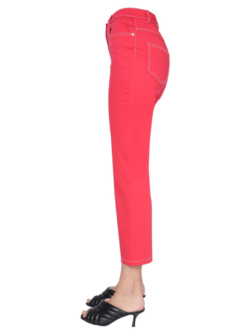 Red Flared Flat Front Pants 4