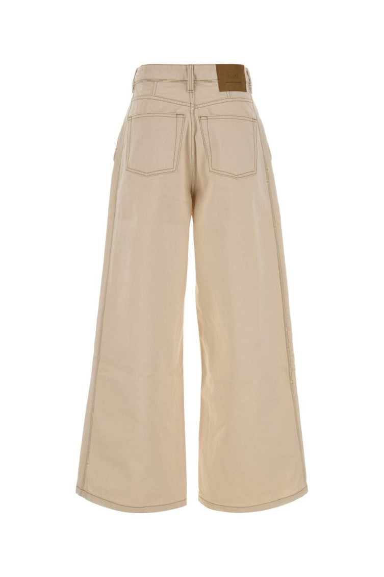 Beige Loose Flat Front Pants 2