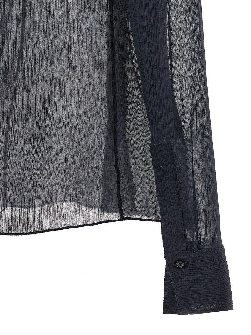 Navy Blue Pleated Silk Shirt 4