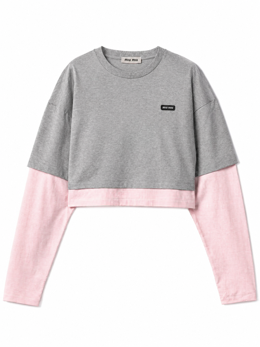 Grey Color Block Crew Neck T-Shirt 1
