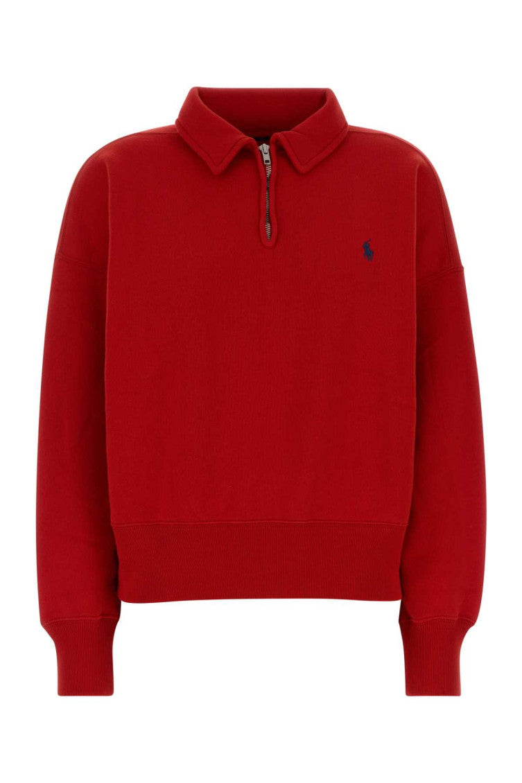 Red Logo Shirt Collar Sweatshirt 1