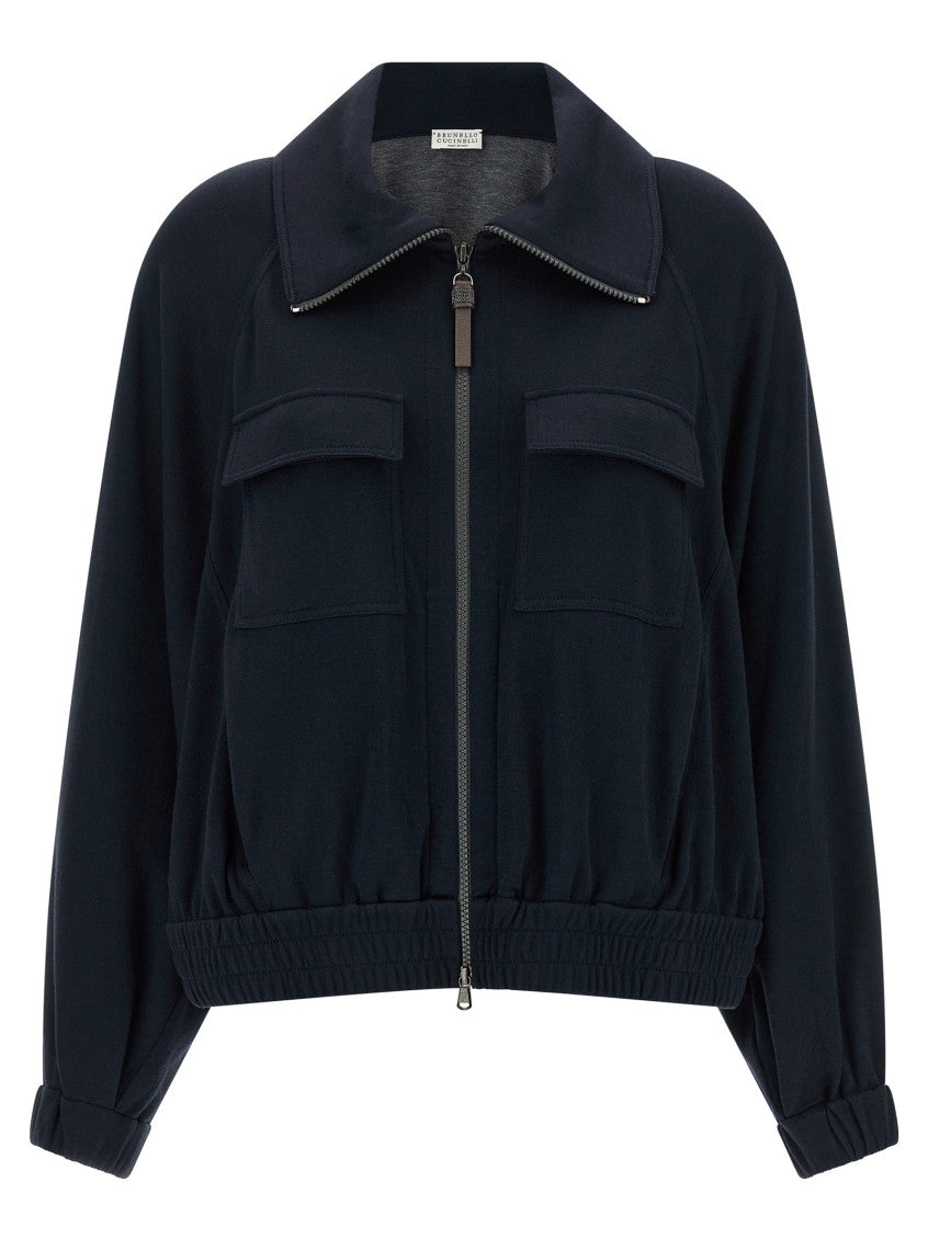 Blue Solid Shirt Collar Sweatshirt 1