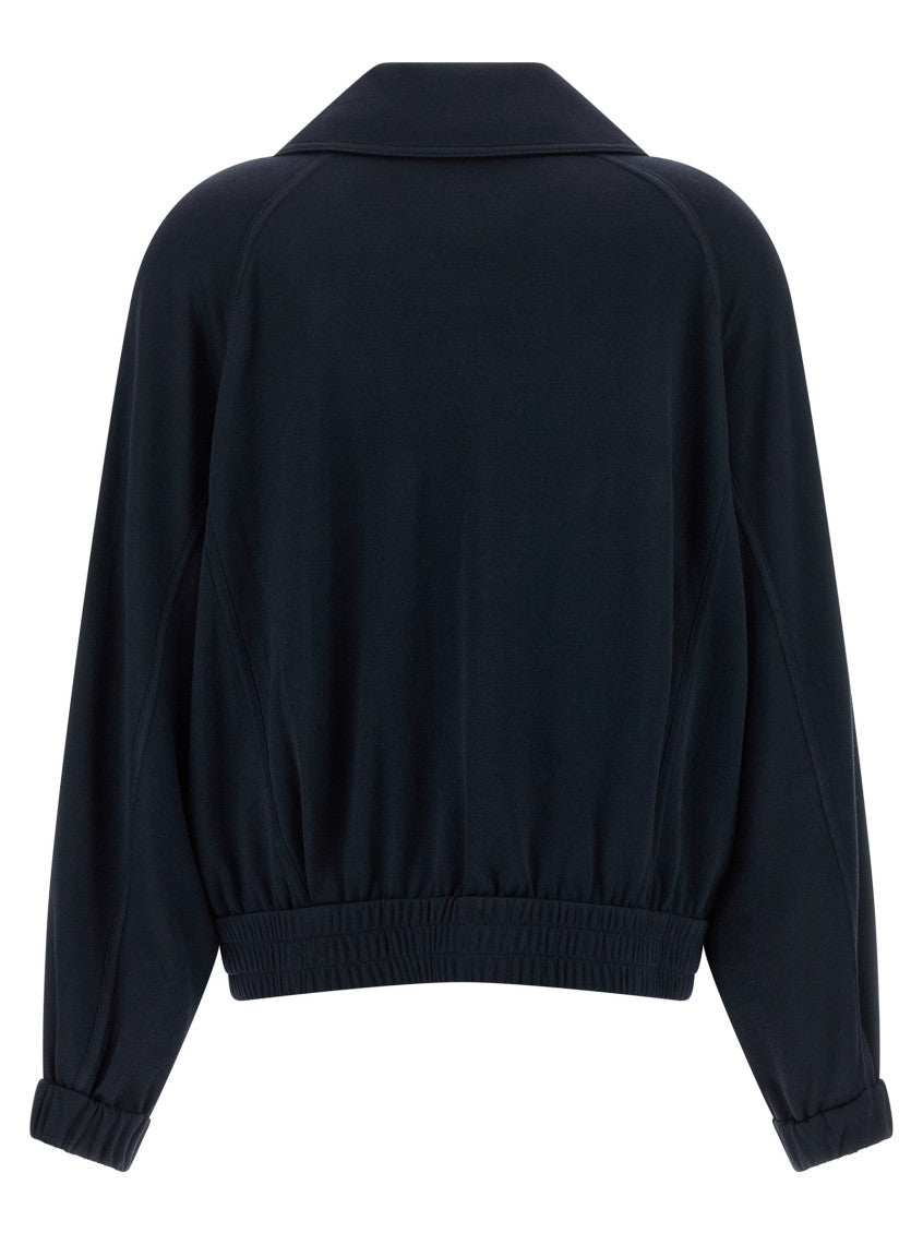 Blue Solid Shirt Collar Sweatshirt 2