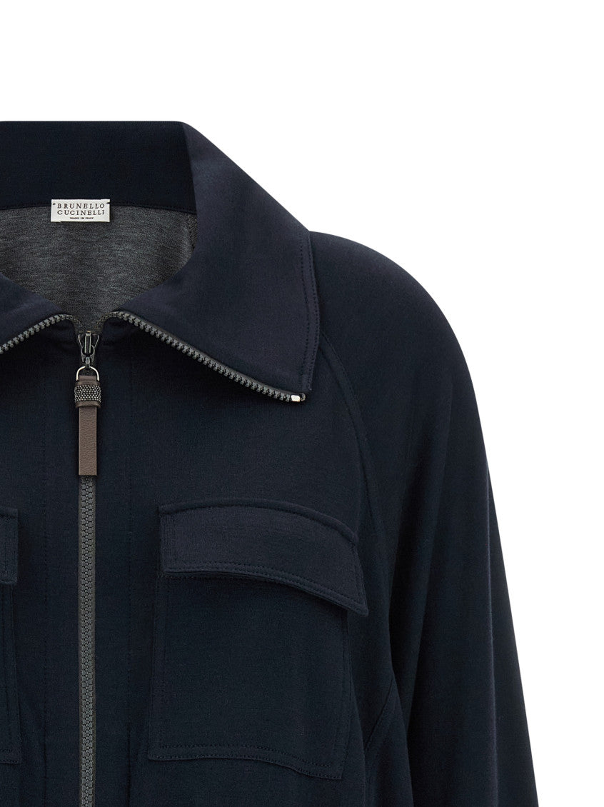 Blue Solid Shirt Collar Sweatshirt 3