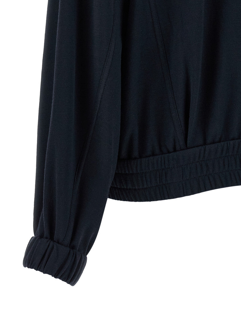 Blue Solid Shirt Collar Sweatshirt 4