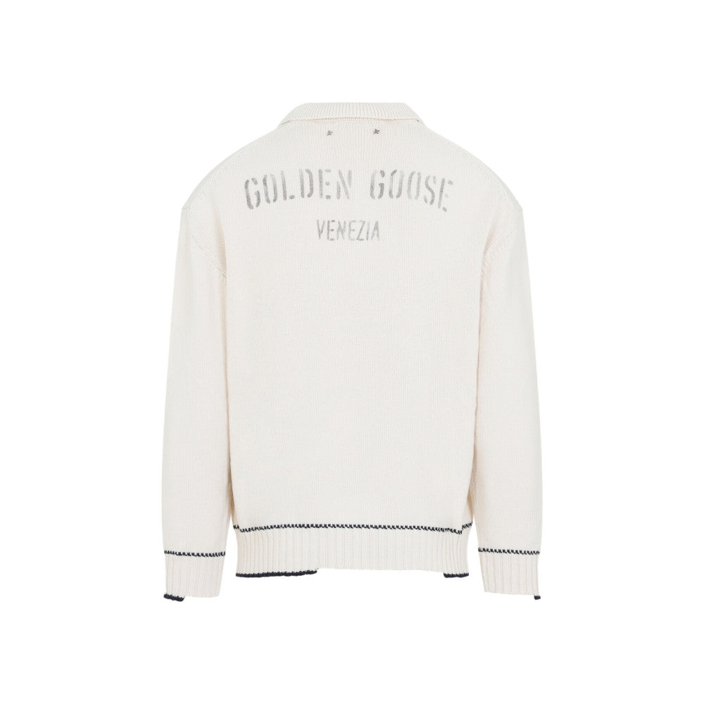 White Knit Polo Sweater 2