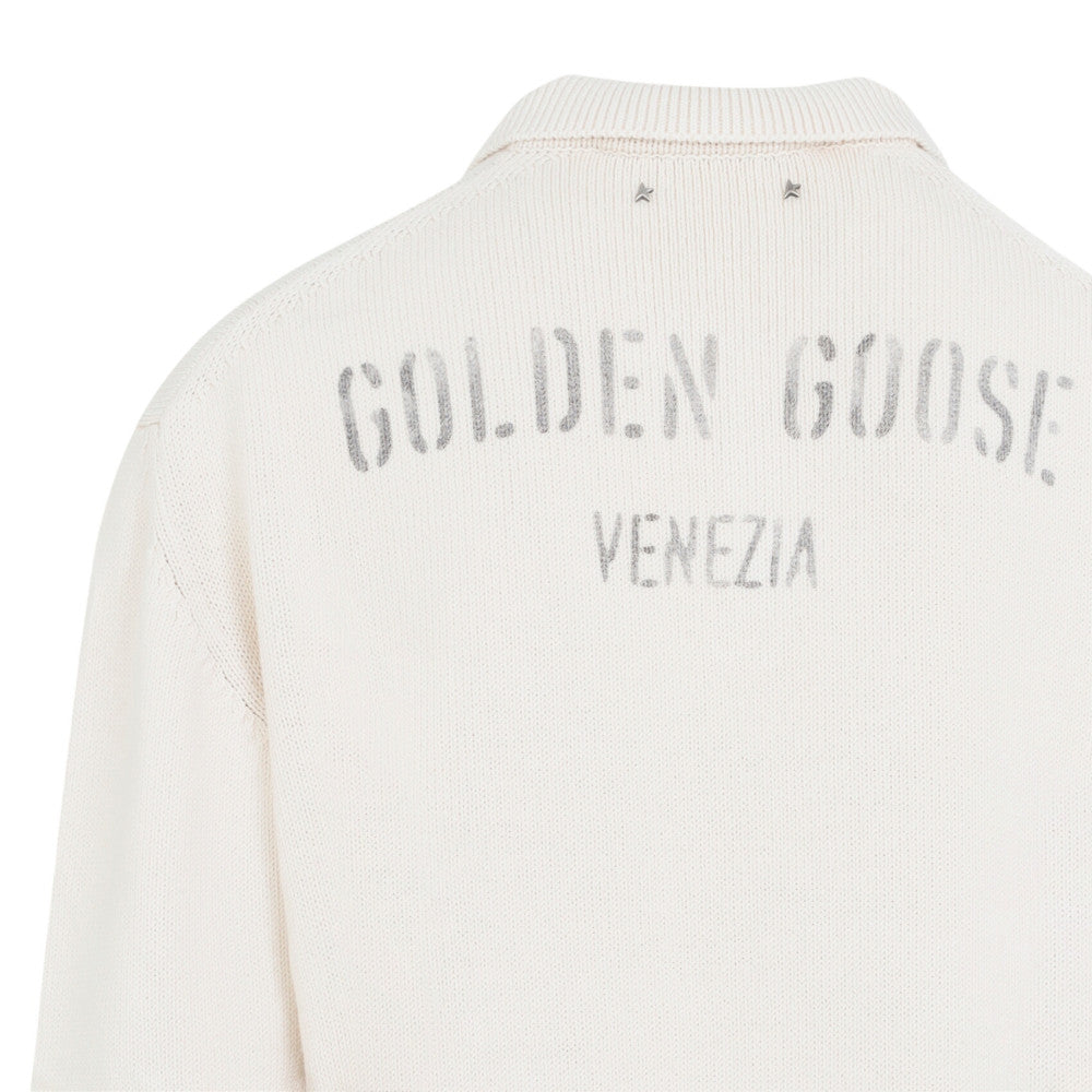 White Knit Polo Sweater 3