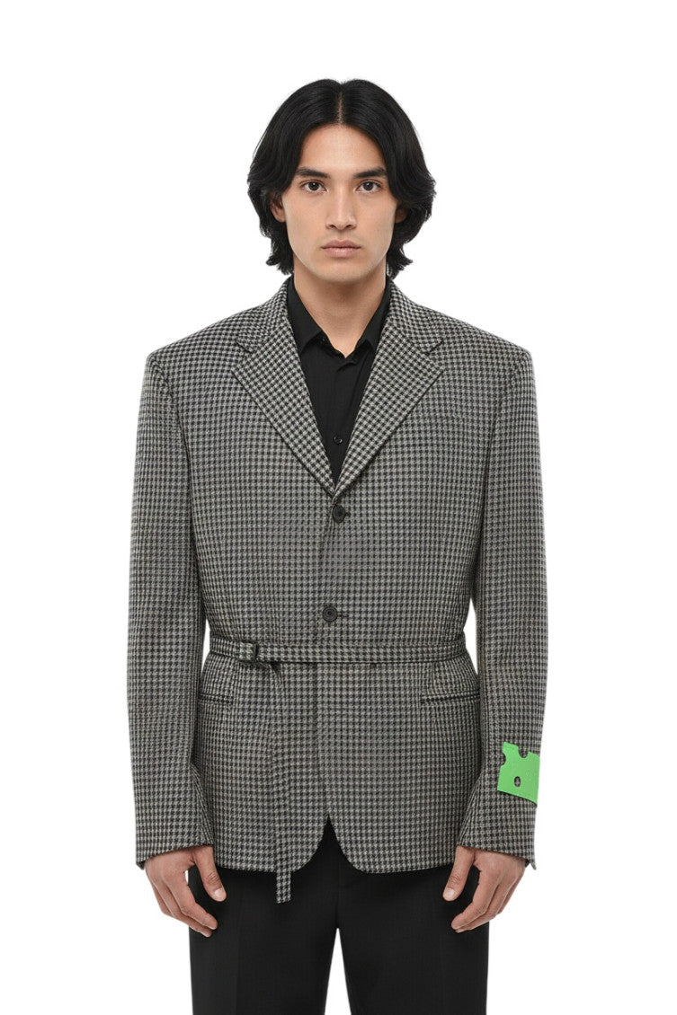 Grey Notched Lapel Belted Blazer 1