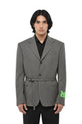 Grey Notched Lapel Belted Blazer 1