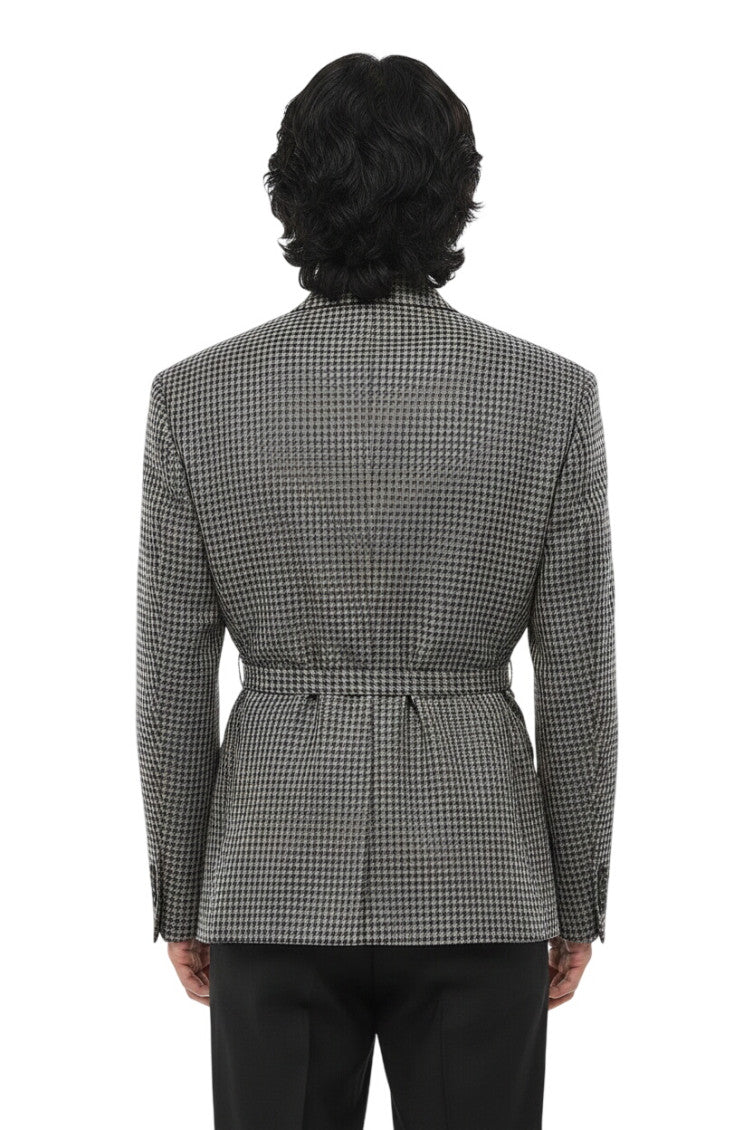 Grey Notched Lapel Belted Blazer 2