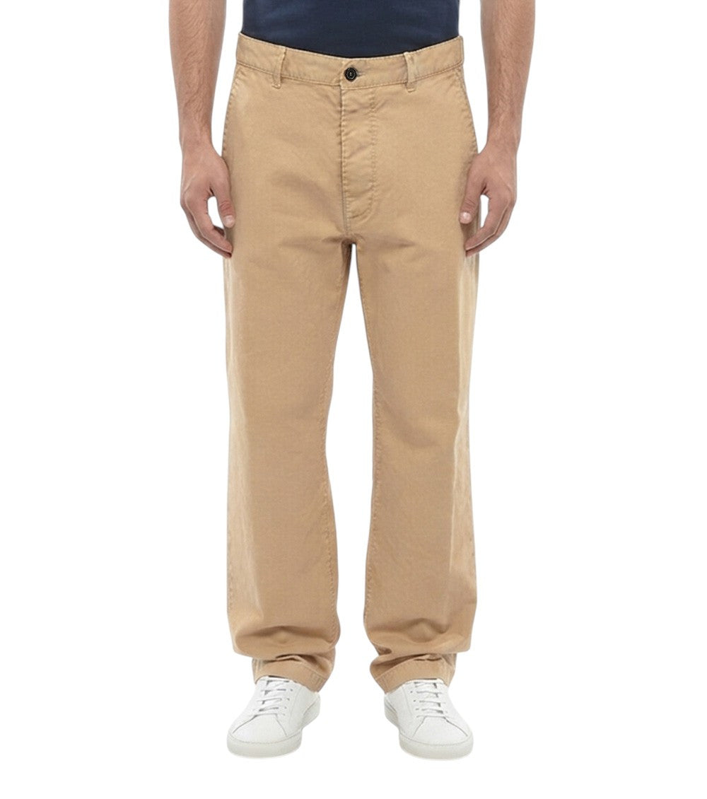 Beige Straight Solid Trousers 1